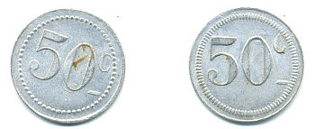 ФРАНЦИЯ 50 САНТИМОВ НАЧАЛО XX ВЕКА d 24 мм, вес около 1,0 гр., платежный жетон., платежный жетон алюминий 89-1055