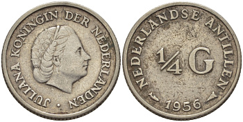 Нидерландские Антилы 1/4 ГУЛЬДЕНА 1956 Юлиана (1948-1980) KM 4 серебро 66-968