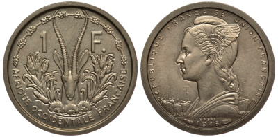 Французская Западная Африка 1 франк 1948 пробник, ESSAI KM E1 медно-никель UNC 5010-724