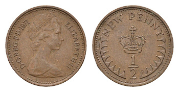 Великобритания 1/2 пенни 1971 Елизавета II (1952-2022) KM 914, Spink 4239 бронза 4697-856