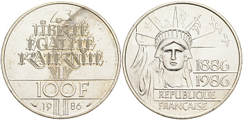 Франция 100 франков 1986 100 лет статуе Свободы на острове Эллис KM 960 серебро UNC 4557-1033