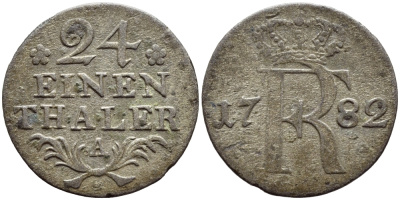 ПРУССИЯ 1/24 ТАЛЕРА 1782 А, ФРИДРИХ II (1740-1786) KM 296 биллон 54-959