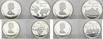 Канада набор из 4 монет 1973 олимпийские игры в Монреале 1976, в оригинальной коробке, сертификат, серия I KM OCP1 (84, 85, 86.1, 87) серебро PROOF 4-5-3-20