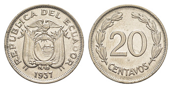 Эквадор 20 сентаво 1937 KM 77.1 никель UNC 4640-1167