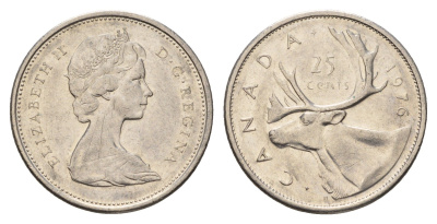 Канада 25 центов 1976 Елизавета II (1952-2022), олень KM 62b никель 4688-447