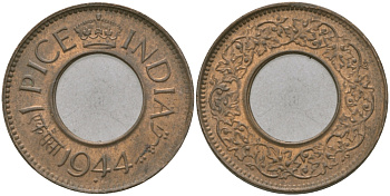 Британская Индия 1 пайс 1944 Георг VI (1936-1952) KM 533 бронза 33-1021