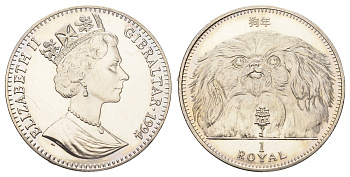 Гибралтар 1 роял 1994 Лучшие друзья человека (собаки) - Пекинес KM 246 медно-никель BU 1524-1714