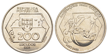 Португалия 200 эскудо 1991 Навигация на запад KM 659 медно-никель UNC 1101-5-34