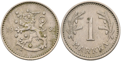 Финляндия 1 марка 1931 S KM 30 медно-никель 4595-114