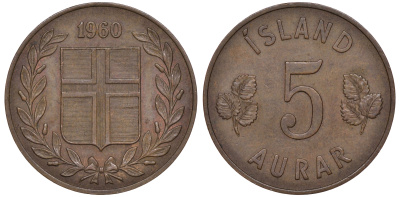Исландия 5 эйре 1960 KM 9 бронза 4606-555