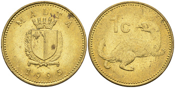 Мальта 1 цент 1995 ласка, горностай KM 93 никель латунь 4585-1241