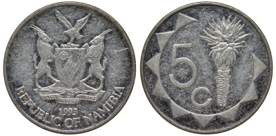 Намибия 5 центов 1993 KM 1 никелированная сталь 4164-518