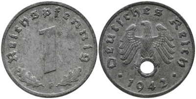 ГЕРМАНИЯ 1 РЕЙХСПФЕННИГ 1942 F KM 97, J.369 цинк 96-742