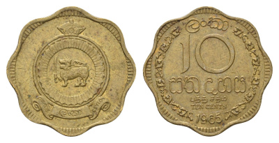 Цейлон 10 центов 1965 KM 130 никель латунь 54-1042