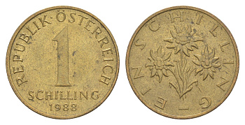 Австрия 1 шиллинг 1988 KM 2886 алюминиевая бронза UNC 4561-1244