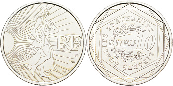 Франция 10 евро 2009 Р, сеятель KM 1580 серебро  UNC  1522-1031