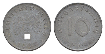 Германия 10 рейхспфеннигов 1944 D KM 101, J. 371 цинк 4647-831
