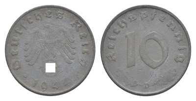Германия 10 рейхспфеннигов 1944 D KM 101, J. 371 цинк 4647-831