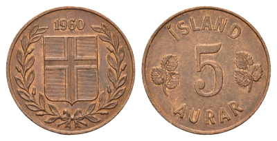 Исландия 5 эйре 1960 KM 9 бронза 4691-332