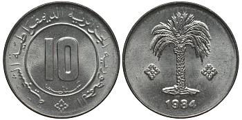 Алжир 10 сантимов 1984 пальма KM 115 алюминий UNC M49-12