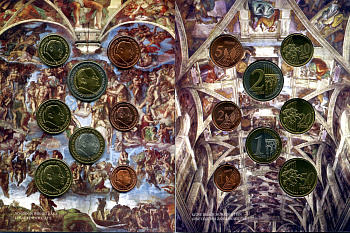 Ватикан набор из 8 монет 2004 1 евроцент-2 евро, европробники, в оригинальном буклете, Иоанн Павел II UNC 00-00-00