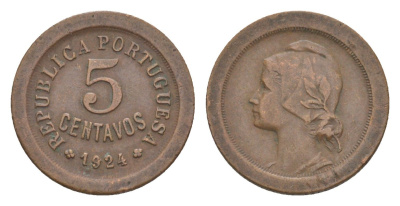 Португалия 5 сентаво 1924 KM 572 бронза 4630-1149
