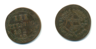 Висмар 3 пфеннига 1825 IZ KM 3 медь 54-965