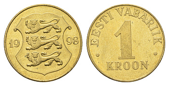 Эстония 1 крона 1998 KM 35 латунь aUNC 4688-637
