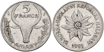 Мадагаскар 5 франков 1981 KM 10 сталь 4141-647