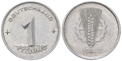 ГДР 1 пфенниг 1948 A KM 1 алюминий aUNC 218-1146