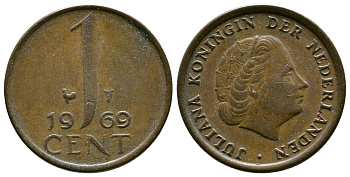 НИДЕРЛАНДЫ 1 ЦЕНТ 1969 ЮЛИАНА KM 180 бронза 75-1117