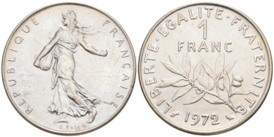 ФРАНЦИЯ 1 ФРАНК 1972 СЕЯТЕЛЬ KM 925.1 никель 68-116