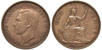 Великобритания 1 пенни 1947 Георг VI (1936-1952) KM 845, Spink 4114 бронза 4131-442