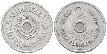 Венгрия 2 филлера 1954 BP KM 546 алюминий 192-628