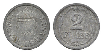 Венгрия 2 филлера 1943 BP KM 519 цинк 4665-544