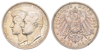 Саксен-Веймар-Эйзенах 3 марки 1910 A, Свадьба Вильгельма и Феодоры KM 221, J. 162 серебро 1523-1134