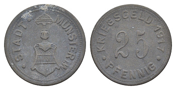Мюнстер в Вестфалии 25 пфеннигов 1917 Funck 350.2A, Men18 22667.3 цинк 4643-911