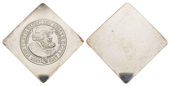 Германия односторонняя клиппа с изображением 3 марочной монеты "400 лет Реформации" 1917 пробный чекан, размер 42x42 мм, вес 20,56 гр типаж - KM 1276 серебро 4044-1315