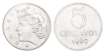 Бразилия 5 сентаво 1969 KM 577.2 нержавеющая сталь UNC 4644-421