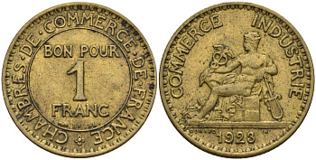 Франция 1 франк 1923 KM 876, Le Franc 218.5 алюминиевая бронза 4142-712