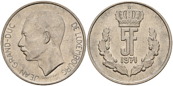 Люксембург 5 франков 1971 Великий герцог Жан (1964-2000) KM 56 медно-никель 4597-1147