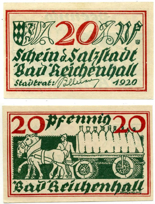 Бад-Райхенхалль 20 пфеннигов 1920 август 1921, нотгельд, земля Бавария Grabowski R22.8 бумага 2195-22-3-2