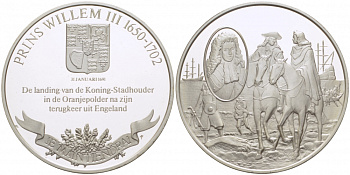 Нидерланды медаль ND серия великие правители, принц Вильгельм III Оранский (1650-1702), 36 мм, 17,5 гр  серебро  PROOF  1082-8-21