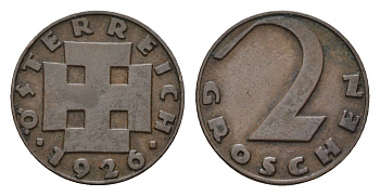 Австрия 2 гроша 1926 KM 2837 бронза 4669-658
