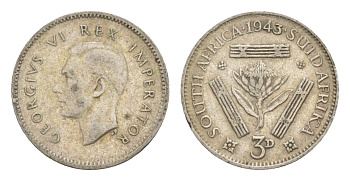 ЮАР 3 пенса 1943 KM 26 серебро 4643-827