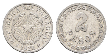 Парагвай 2 песо 1938 год-тип KM 17 алюминий 4666-1036