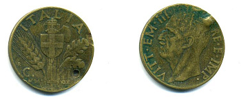 ИТАЛИЯ 10 ЧЕНТЕЗИМО 1941 бронза 57-1021