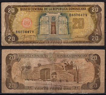 Доминиканская Республика (Доминикана) 20 песо 1987 Pick 120 c 
 бумага 6278-31-2-2