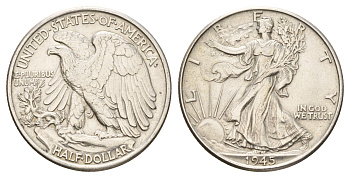 США 1/2 доллара (50 центов) 1945 KM 142 серебро 3711-445