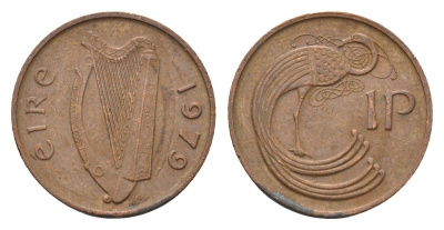 Ирландия 1 пенни 1979 мифологическая птица лира KM 20 бронза 4690-417